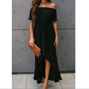 Gorgeous off the shoulder high and low maxi dress